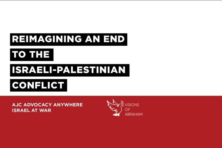 Graphic saying Reimagining an End to the Israeli-Palestinian Conflict