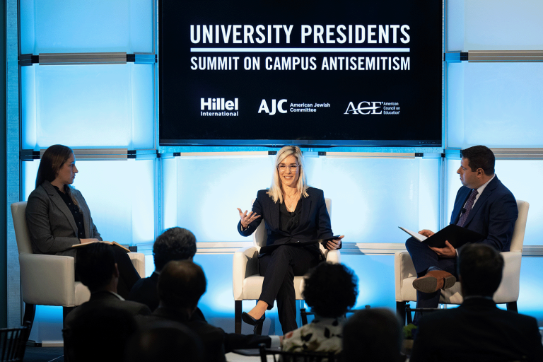 Holly Huffnagle leading a discussion at the University Presidents Summit on Campus Antisemitism