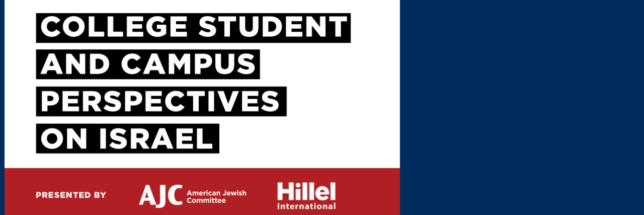 Graphic saying Jewish Student Perspectives & the Current Campus Climate Presented by AJC and Hillel International