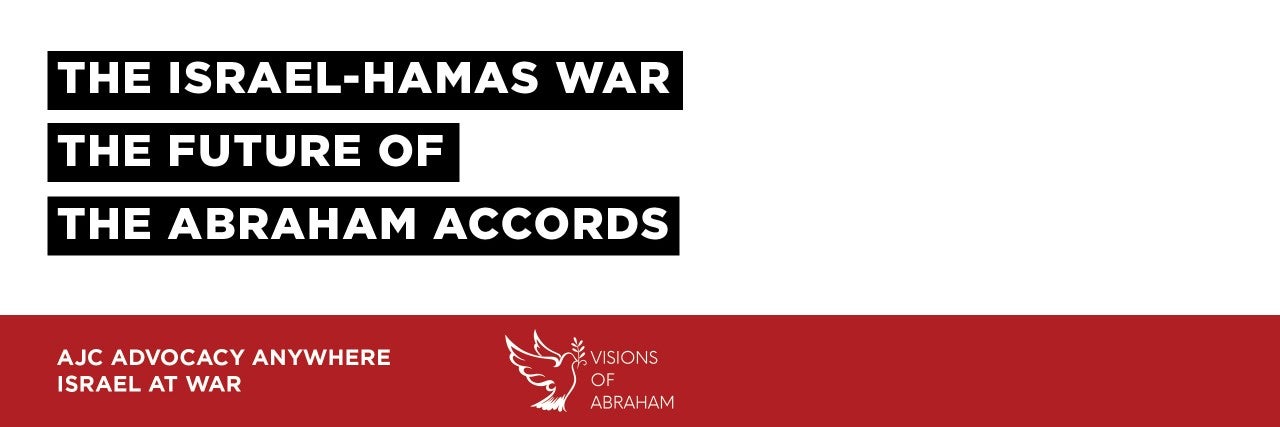 Graphic saying The Israel-Hamas War and the Future of the Abraham Accords