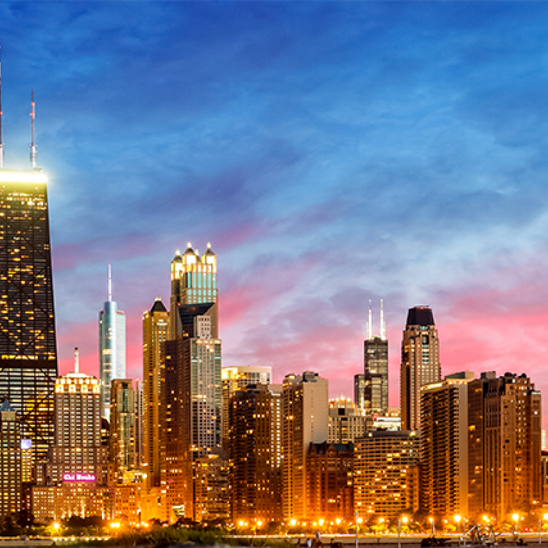 Photo of Chicago skyline at dusk