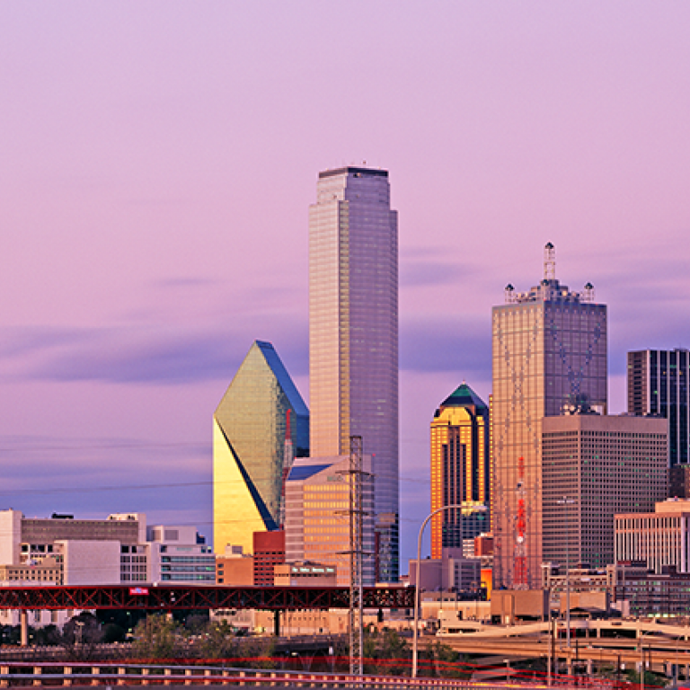 Photo of Dallas skyline at sunset
