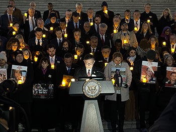 A bipartisan candlelight vigil marking one hundred days since the Hamas attack, hosted by Speaker Mike Johnson.