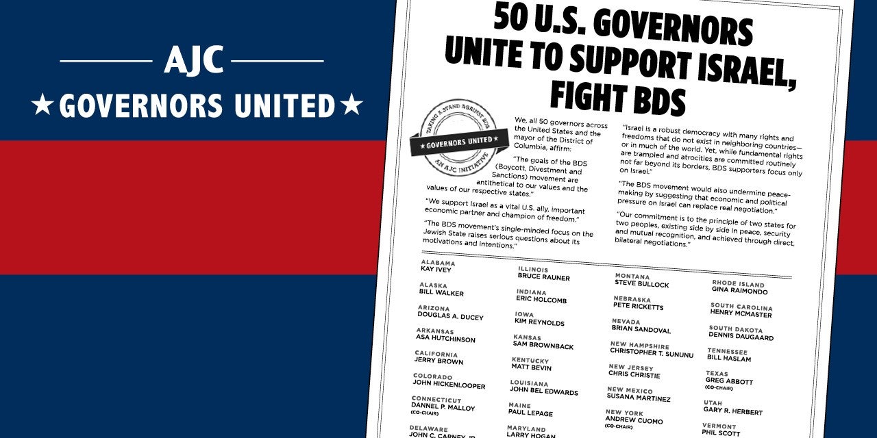 Graphic displaying Governors United and a screenshot of the Wall Street Journal Ad listing the Governors who signed the initiative