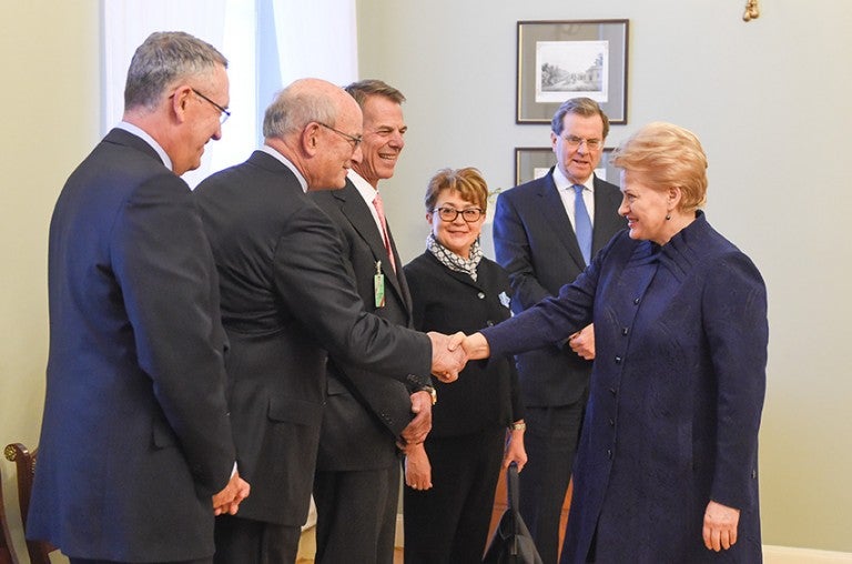 Photo of an AJC delegation meeting with Lithuanian President Dalia Grybauskaitė