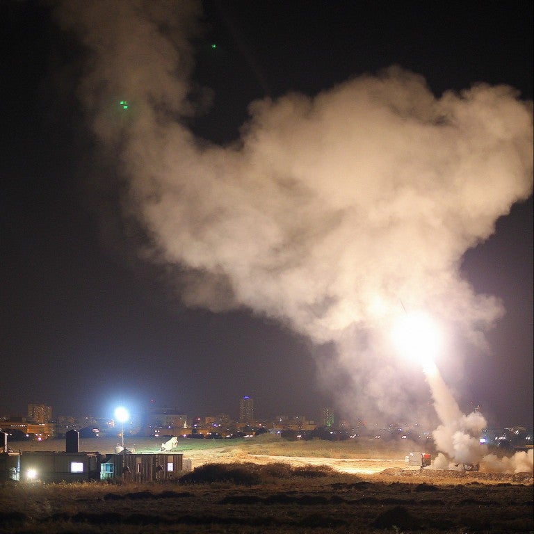 Photo of Iron Dome intercepting a rocket fired from the Hamas-controlled Gaza strip