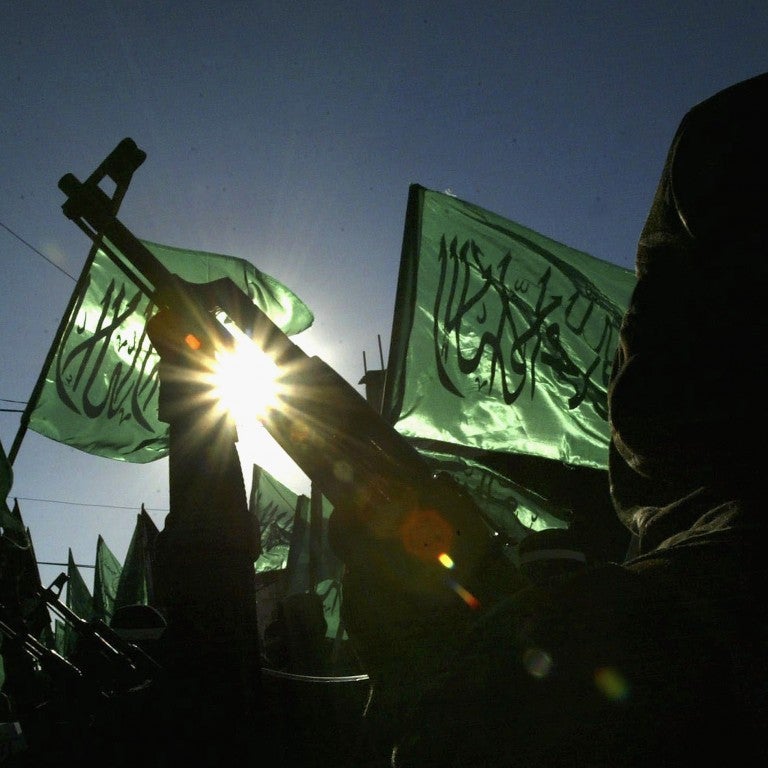 Hamas fighters protest Israel