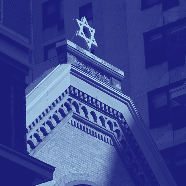Outside image of a synagogue and Star of David