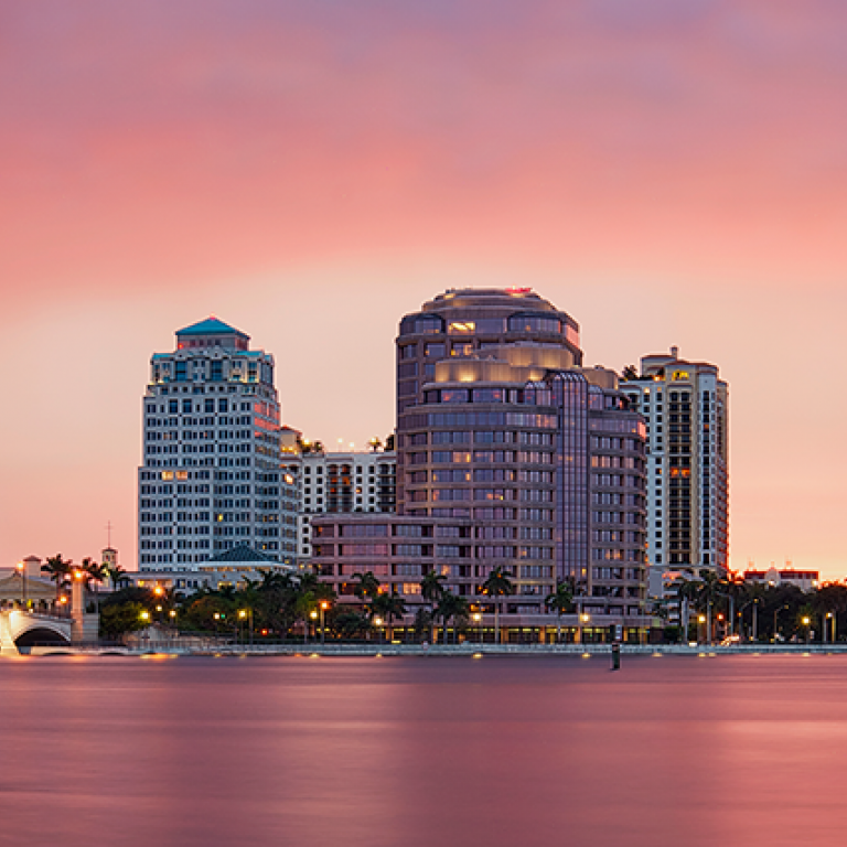 Photo of the Palm Beach skyline at sunset