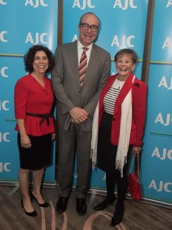 Photo of 2 AJC LA members with Regional President Scott Edelman at AJC LA's 72nd Annual Meeting at SLS Hotel