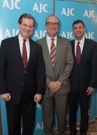 Photo of Israeli Consul General Sam Grundwerg, Regional President Scott Edelman, and AJC CEO David Harris at AJC LA's 72nd Annual Meeting at SLS Hotel