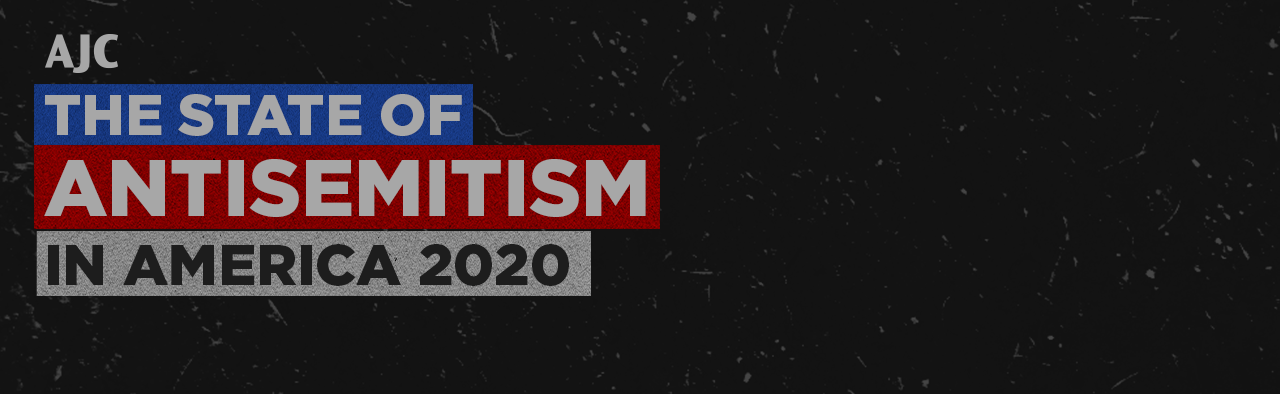 "The State of Antisemitism in American 2020" on a dark gray background with an AJC logo