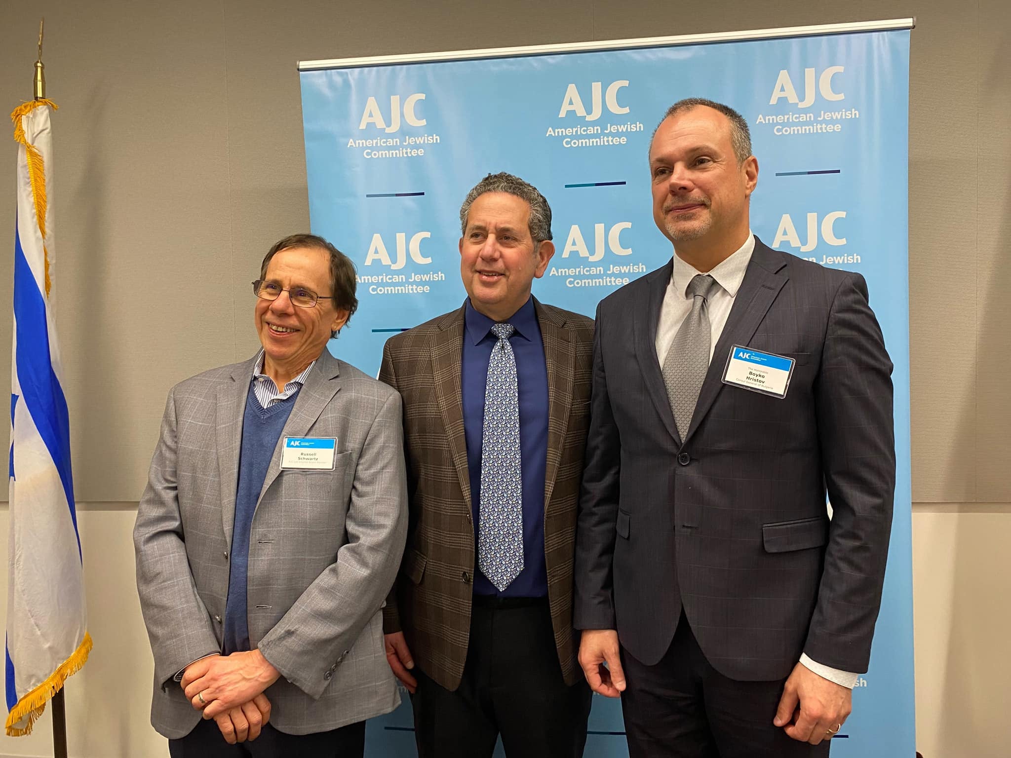 Schwartz, Hirschhaut, and Hristov at 2022 AJC Los Angeles Hanukkah