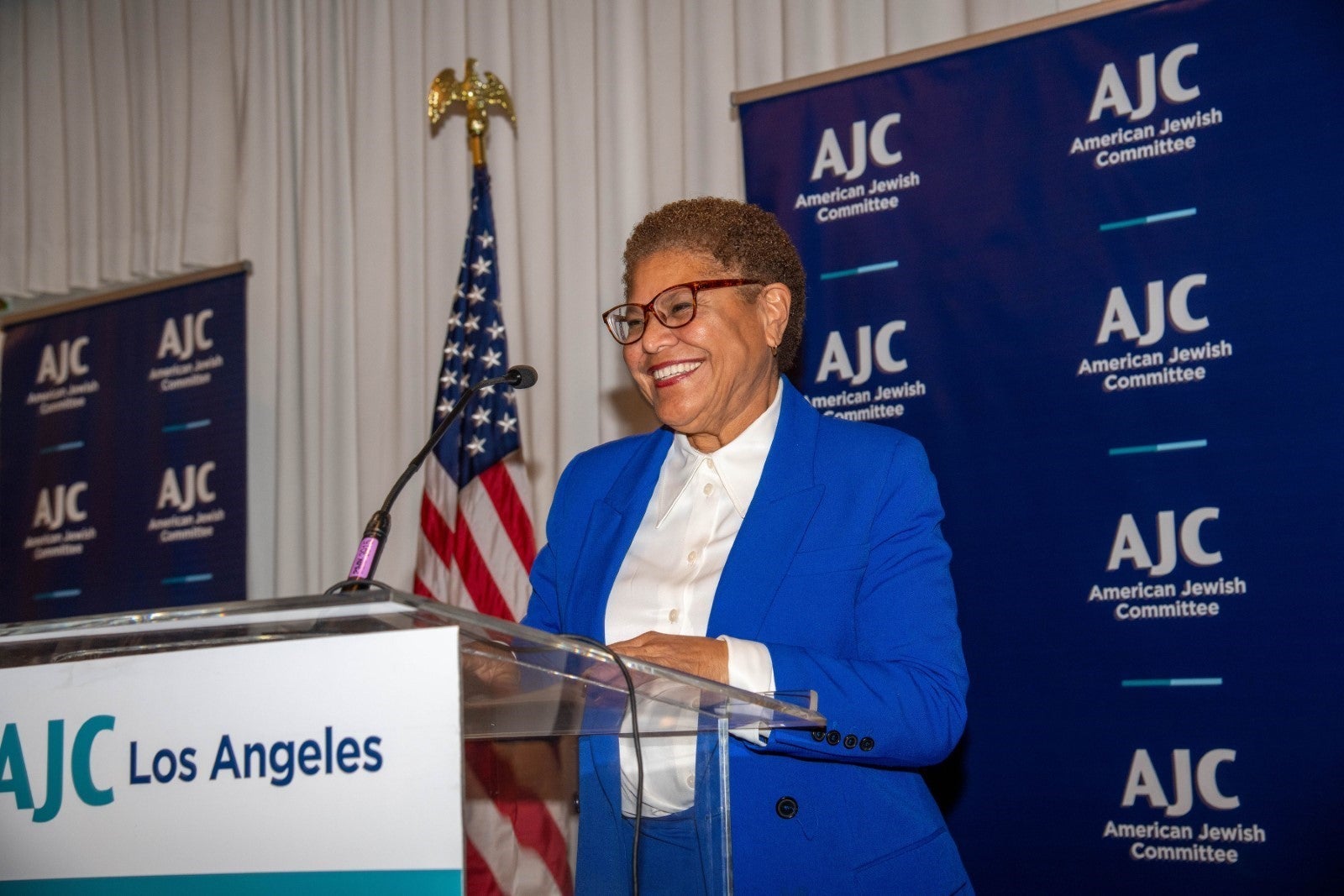 Los Angeles Mayor Karen Bass speaks at AJC Los Angeles 2022 Learned Hand Award Dinner