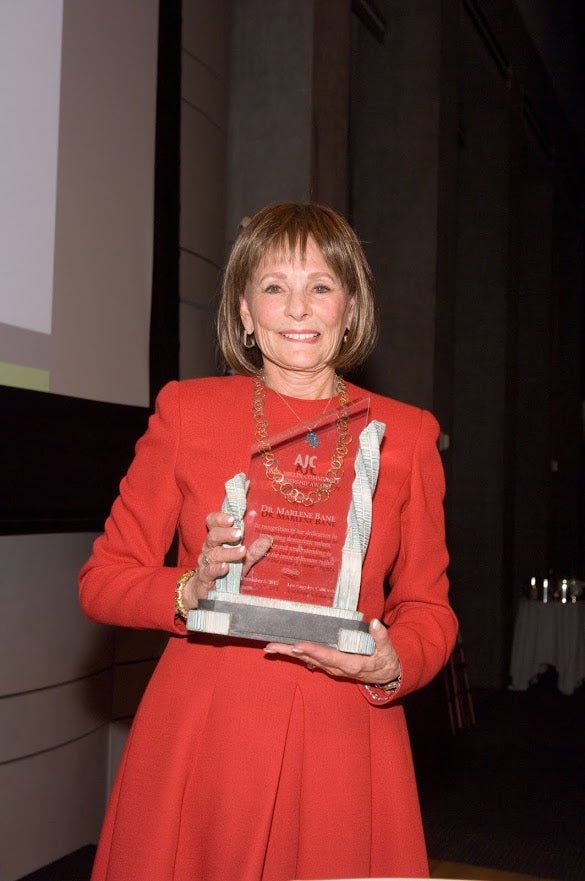 Marlene Bane receiving AJC's 2012 Ira E. Yellin Community Leadership Award