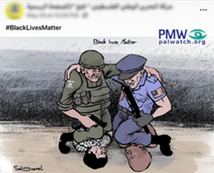 Graphic implying Israel is responsible for claims of American Police brutality and racism