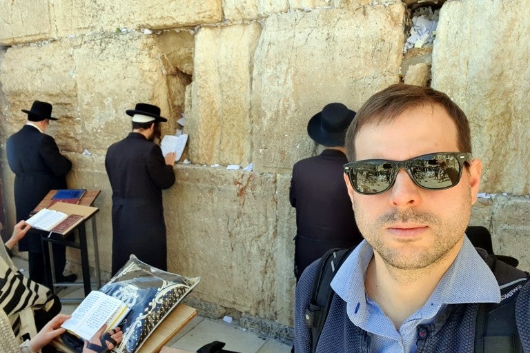 Prominent Latvian journalist Ansis Ivans at the Kotel