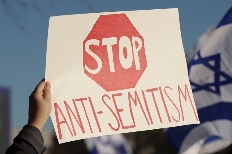 Sign saying Stop Antisemitism