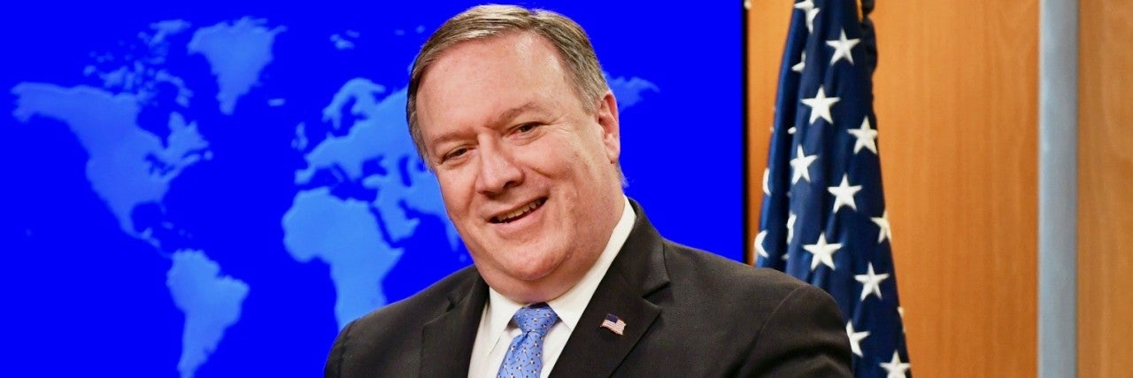 Photo of Secretary of State Pompeo behind a podium