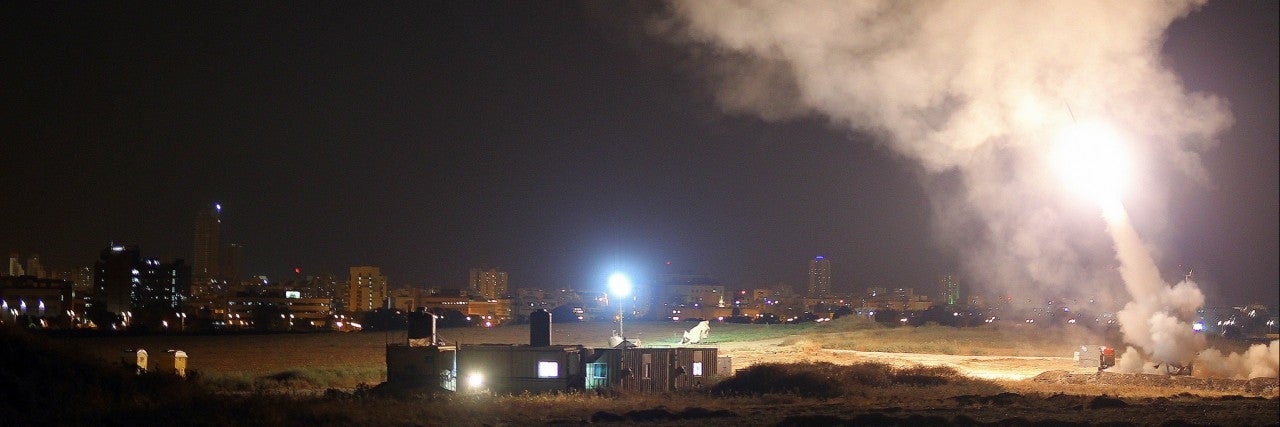 Photo of Iron Dome intercepting a rocket fired from the Hamas-controlled Gaza strip