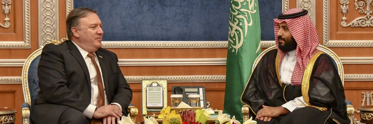 Photo of Secretary of State Mike Pompeo with Saudi Crown Prince Mohammed bin Salman