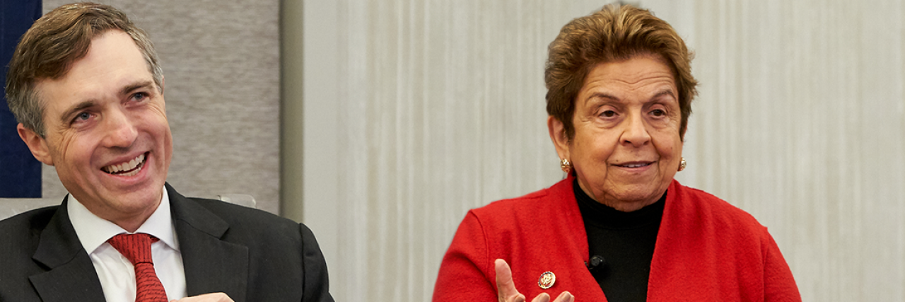 Reps. Van Taylor and Shalala recording an interview with AJC Passport podcast