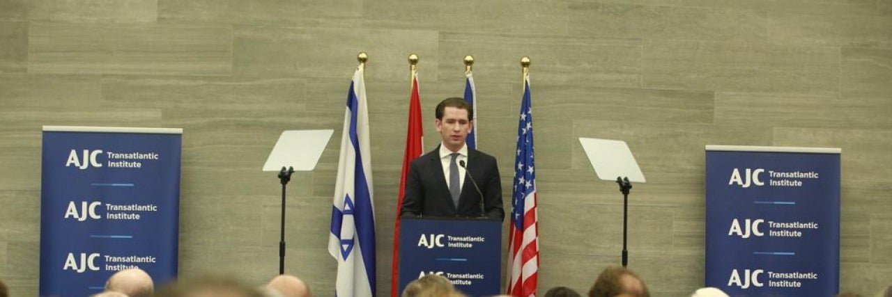 Photo of Austrian Chancellor Kurz speaking to an AJC audience in Brussels