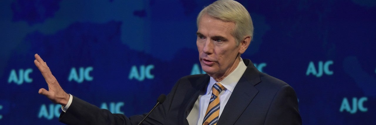 Photo of Senator Rob Portman addressing AJC Global Forum 2019