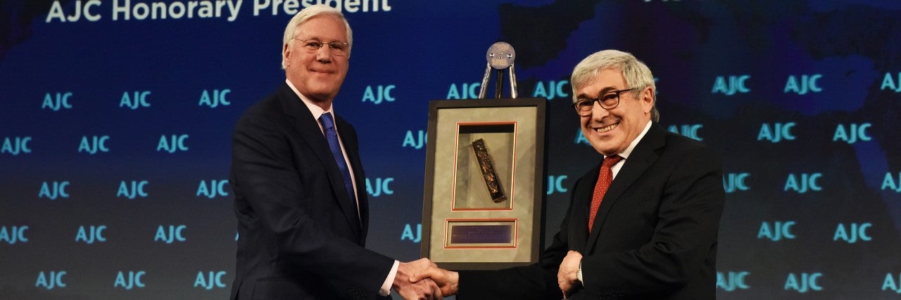 Photo of AJC Honorary President Stanley Bergman and AJC President John Shapiro at AJC Global Forum 2019