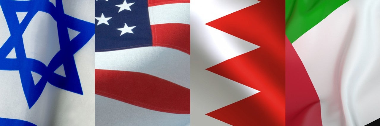 Flags of the US, Israel, UAE, and Bahrain