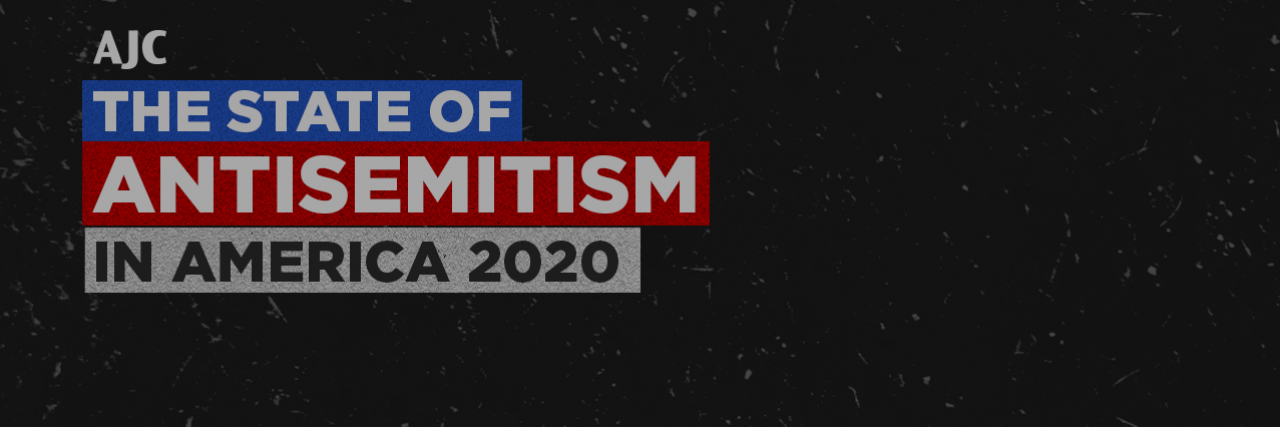 "The State of Antisemitism in America 2020" written on a dark gray with a small AJC logo