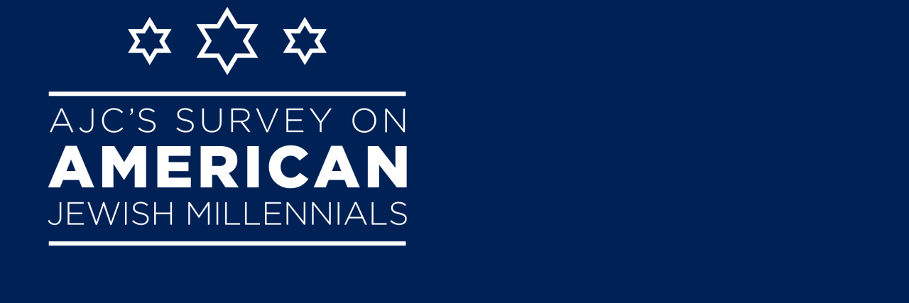 Graphic saying AJC's Survey on American Jewish Millennials in white on a navy background