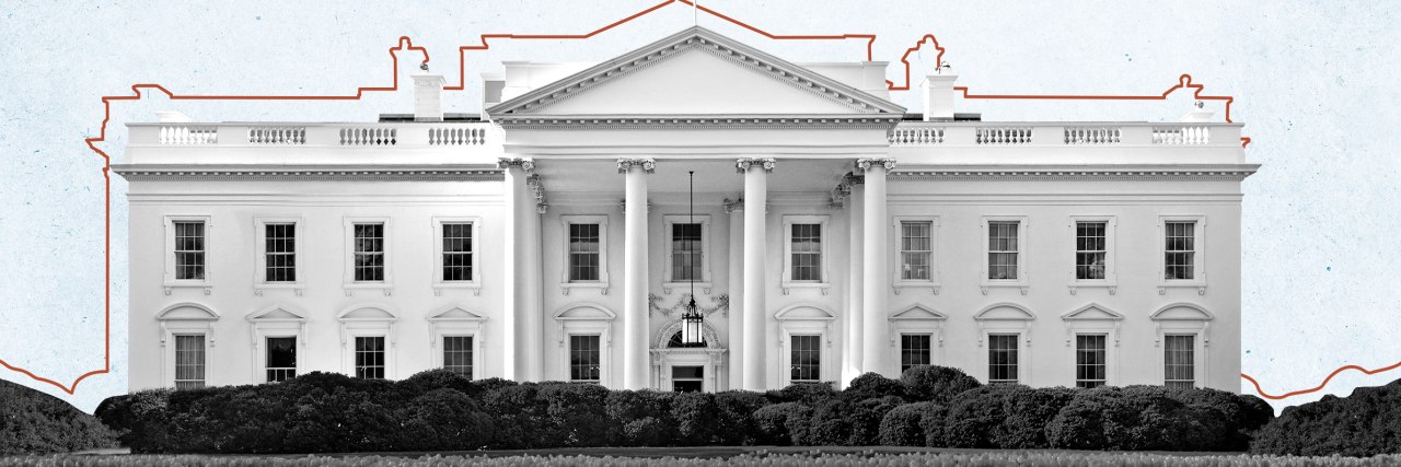 White House graphic with red outline and blue AJC logo