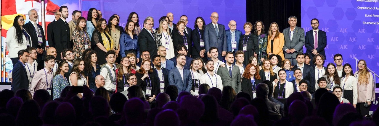 Image of AJC CEO Ted Deutch joined at the opening plenary of AJC Global Forum 2024 by 28 Jewish leaders from around the world to announce AJC’s Global Call to Action Against Antisemitism.