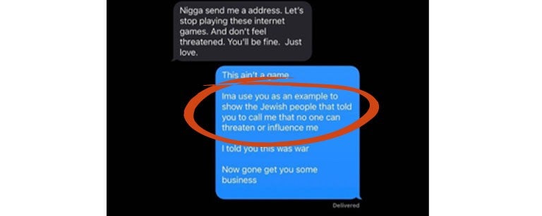 A text from Kanye West to Sean Combs (Puff Daddy or Diddy) implying the rapper and producer is influenced by Jews.