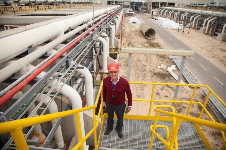 Photo of a Project Interchange delegate on a visit to a desalination plant.