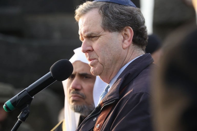 David Harris, AJC CEO speaking with Dr. Al-Issa, Secretary General of the Muslim World League speaking at Auschwitz