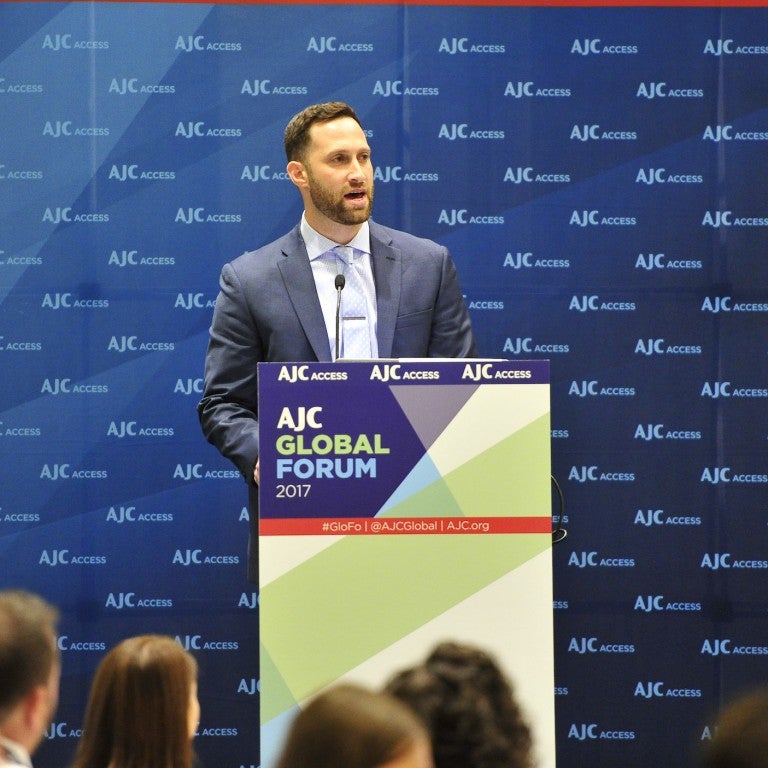 Photo of Oren Jacobson speaking at AJC Global Forum 2017