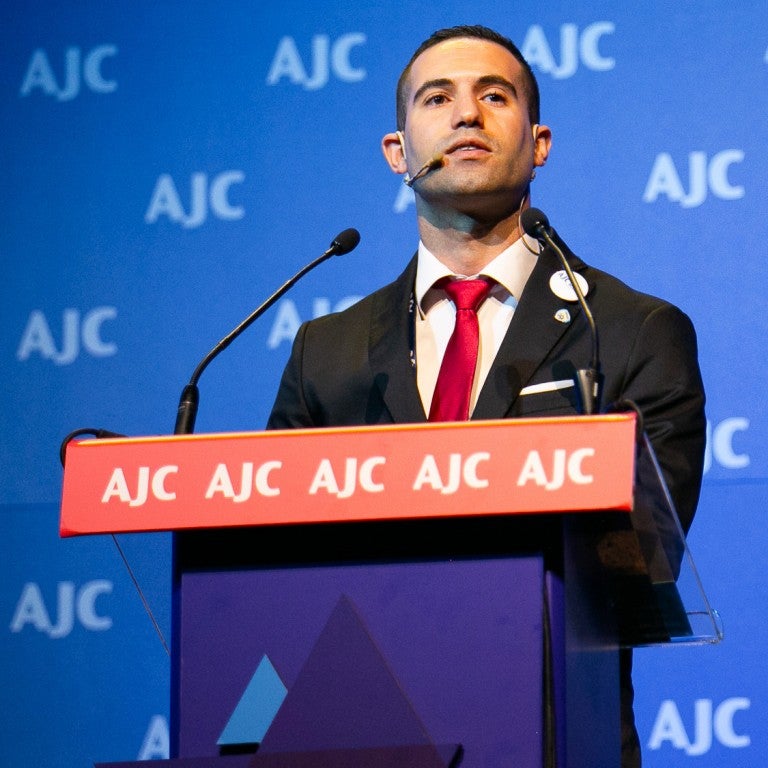 Photo of Ahmed Zoabi speaking at AJC Global Forum 2018