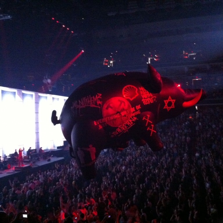 Cerdo con la estrella de David en un concierto de Waters.