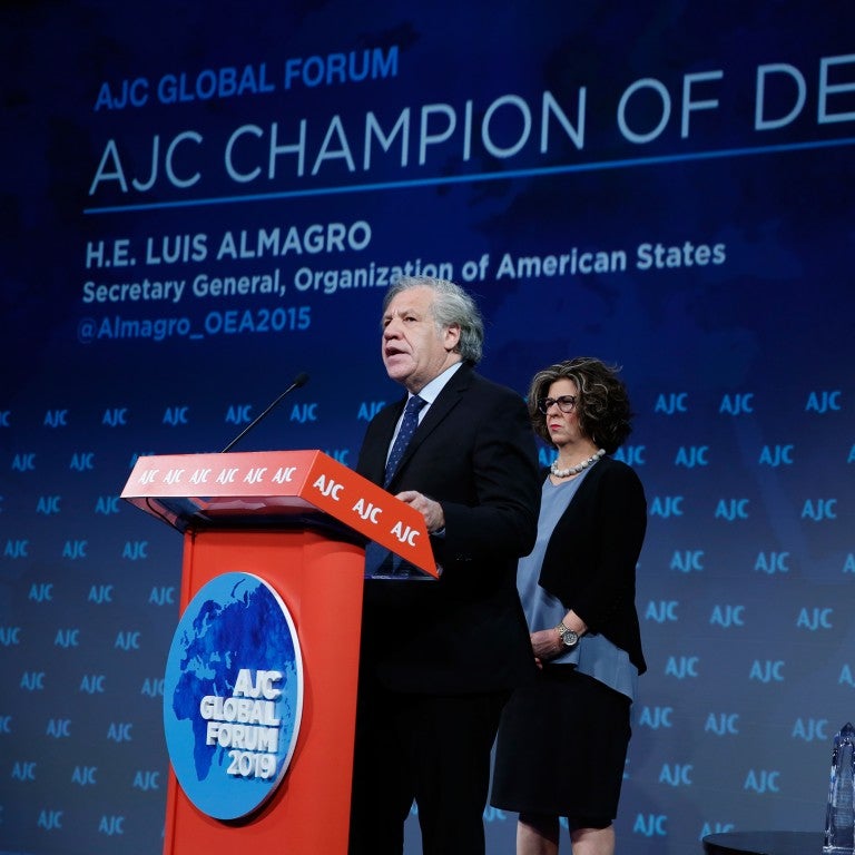 Photo of OAS Secretary General Almagro addressing AJC Global Forum 2019