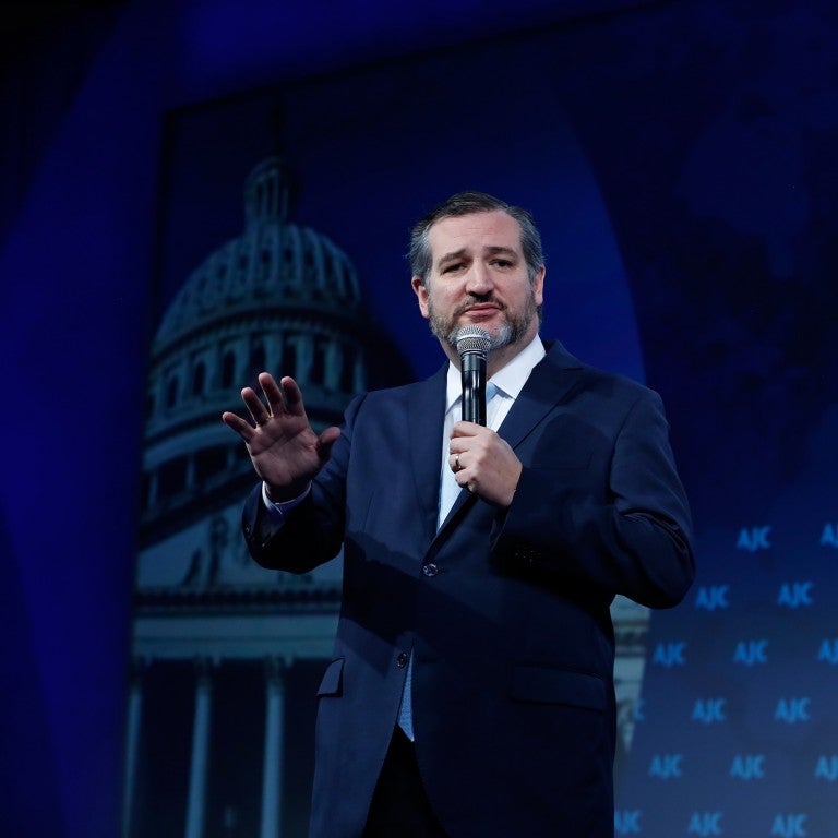 Photo of Senator Ted Cruz addressing AJC Global Forum 2019