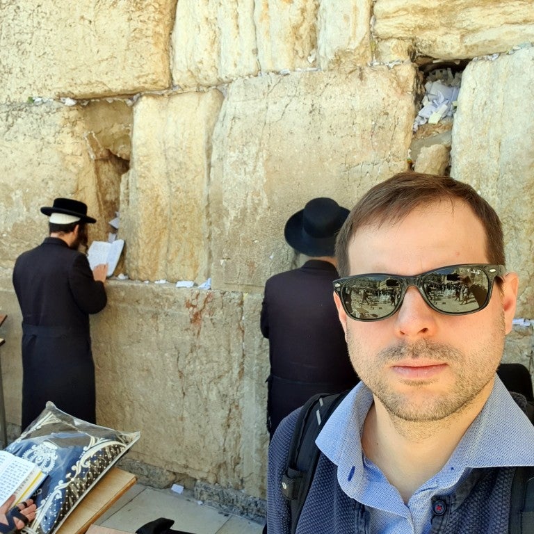 Prominent Latvian journalist Ansis Ivans at the Kotel