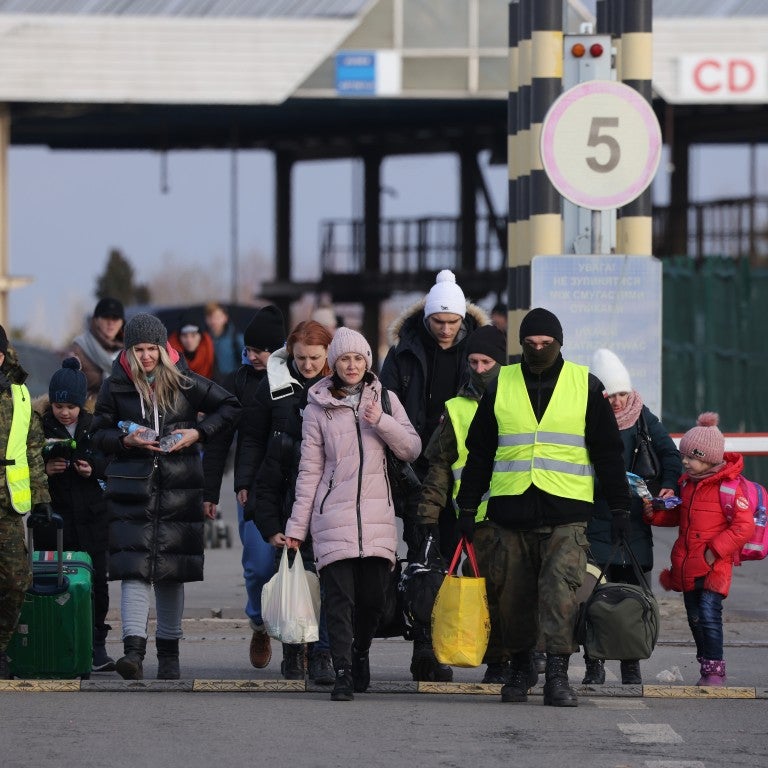 Ukrainian refugees at the Ukraine-Poland border