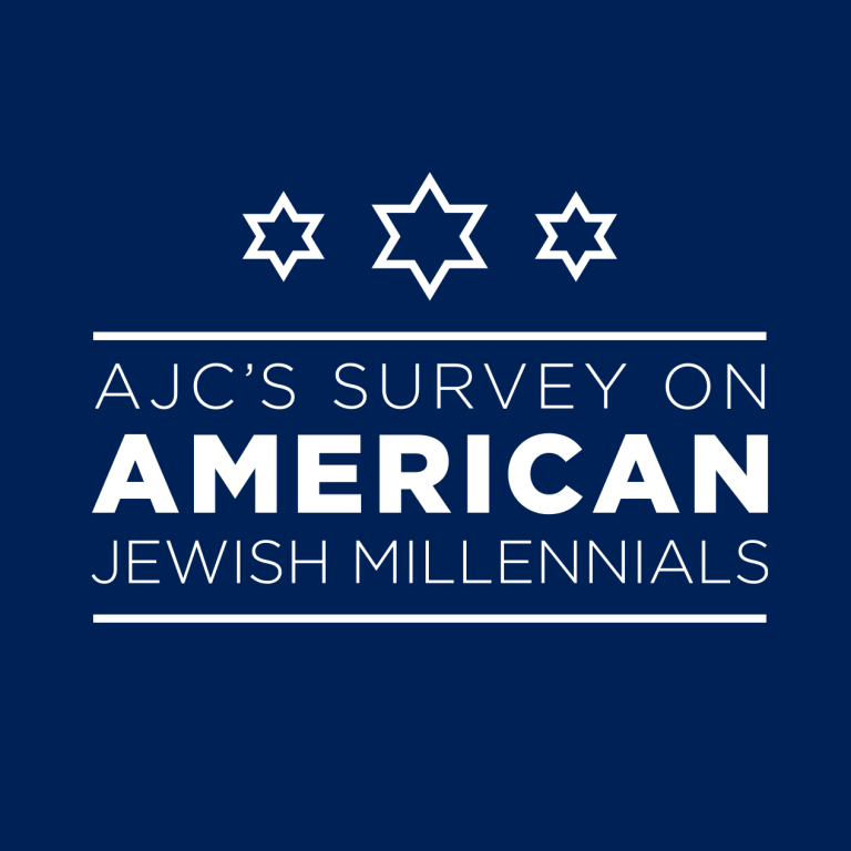 Graphic saying AJC's Survey on American Jewish Millennials in white on a navy background